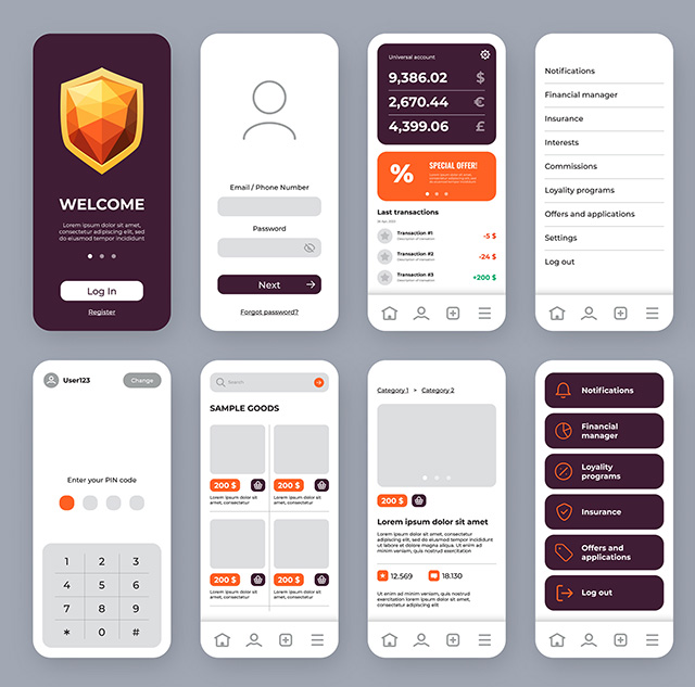 Mobile app UI designs for iOS and Android
